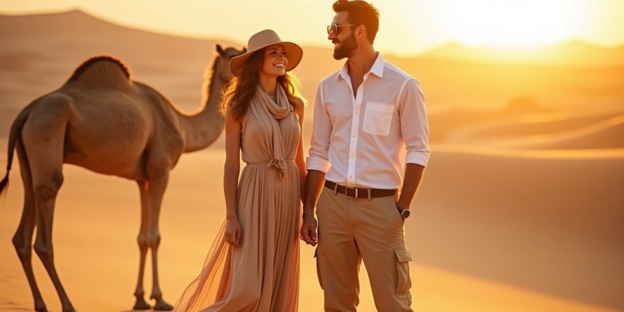 wearing stylish and comfortable outfits for Dubai desert safari at sunset